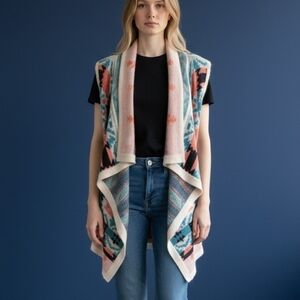 GIDDY UP GLAMOUR Southwestern Cowgirl Draped Sleeveless Mohair Cardigan